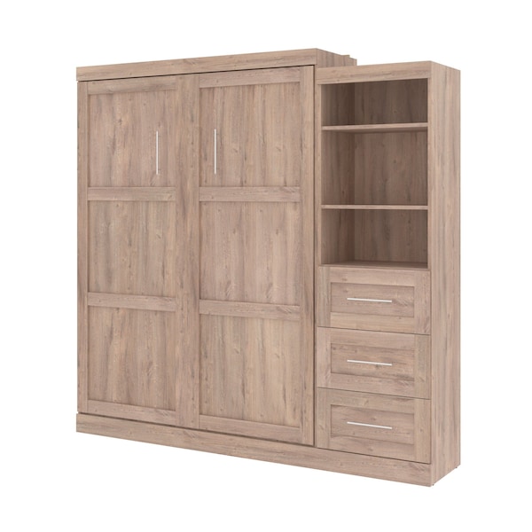 Bestar Pur Queen Murphy Bed and Storage Unit with Drawers (90W) in rustic brown 26869-000009 - main